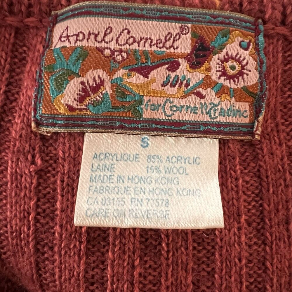 Vintage April Cornell Sweater Cardigan Midi Dress Small Wool Blend Pocket Rust - Picture 3 of 4